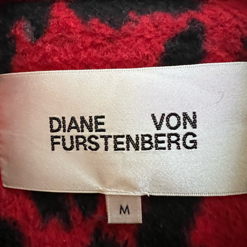 Diane von Furstenberg Red Leopard Wool Blend Belted Coat Jacket M - Picture 4 of 8